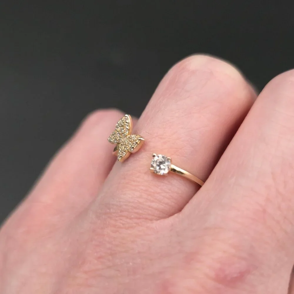 Size 8.25 Gold Over Sterling Silver Butterfly Cubic Zirconia Ring A7156 - Picture 5 of 9